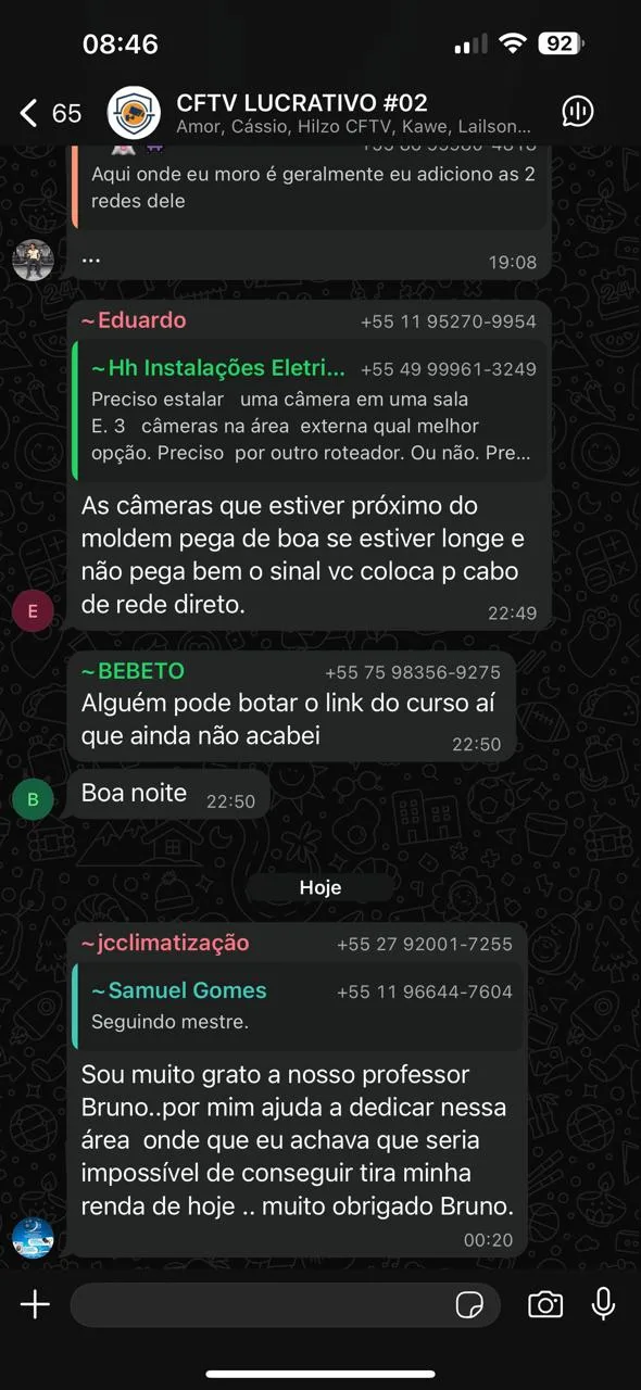 Aluno Samuel: muito grato ao professor Bruno por ajudar a tirar minha renda de hoje